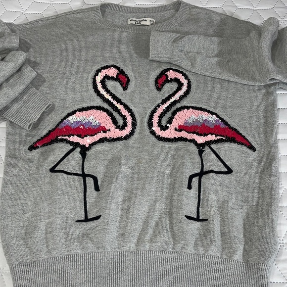 abercrombie kids Other - Abercrombie Kids Pink Sequin Flamingos Crewneck Sweater Size 11/12Y